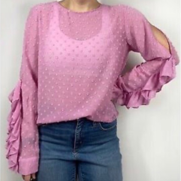 A NEW DAY pink Top l PINK COLD SHOULDER RUFFLE BLOUSE l 0849 - Picture 1 of 6